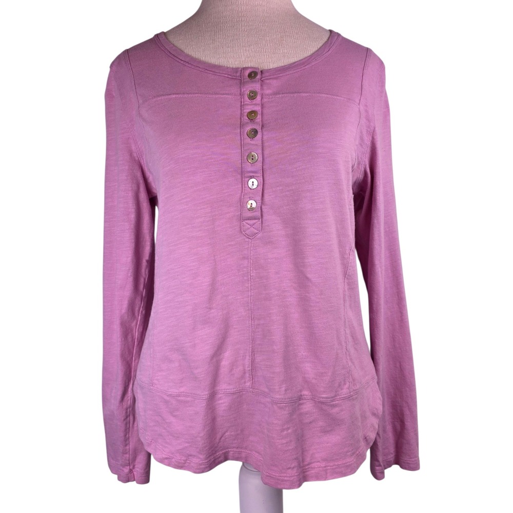 Sundance Women's Pink Cotton Slub Henley Long Sleeve Top Size M Shell‎ Buttons